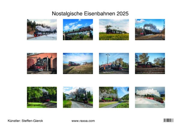 raxxa Premium-Monatskalender Nostalgische Eisenbahnen 2025 - immagine 2